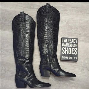 Gianni Bini black knee high crocodile boots